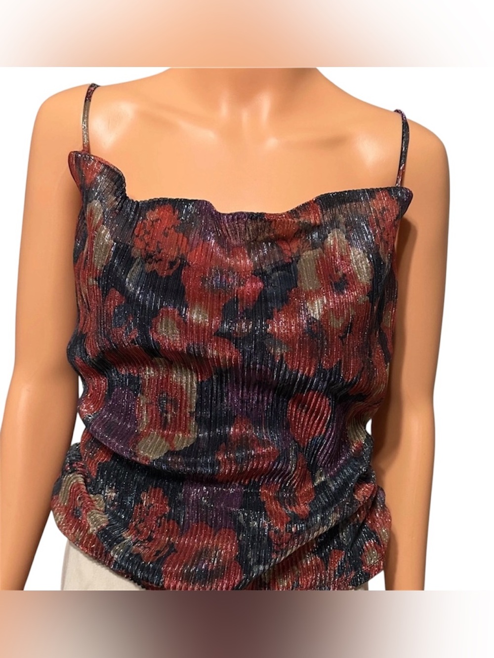 Steve Madden Metallic Floral Cami in Navy, Red, Gold